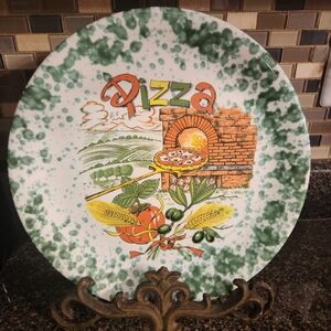 Vintage Stovit Italy 12" Ceramic Pizza Plate Platter Hand Painted Art Pottery